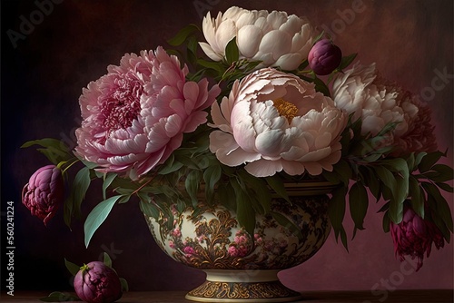  a painting of a vase with flowers in it on a table next to a vase with flowers in it and a vase with flowers in it on the table next to the vase, and a.