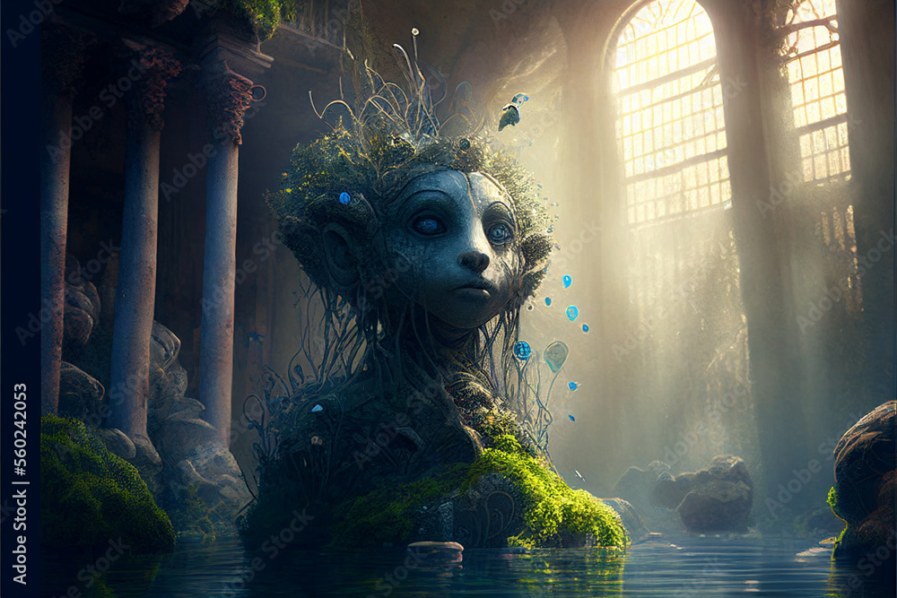 Fototapeta premium Magical fairytale statue, beautiful children's book fantasy illustration, generative ai, digital art
