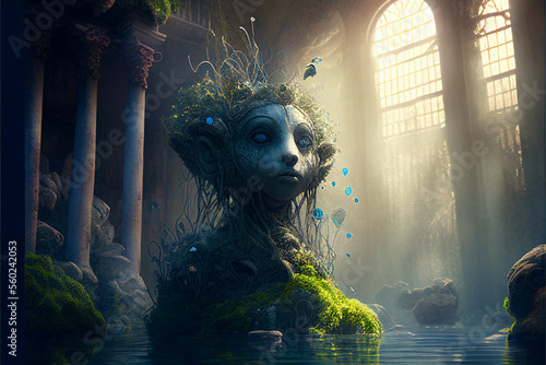 Fotografiet Magical fairytale statue, beautiful children's book fantasy illustration, genera