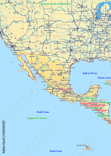 Mexico map with cities streets rivers lakes