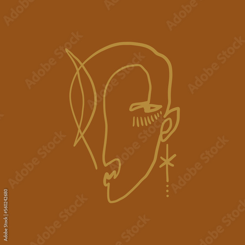 Vector boho fashion abstract aesthetic mid century modern line art face boho magic astrology poster