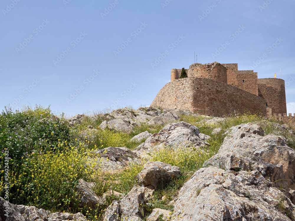 Castle of La Muela in Cerro Calderico in the village of Consuegra. Consuegra is a village in the route of Don Quixote. Province of Toledo, Castilla La Mancha, Spain, Europe