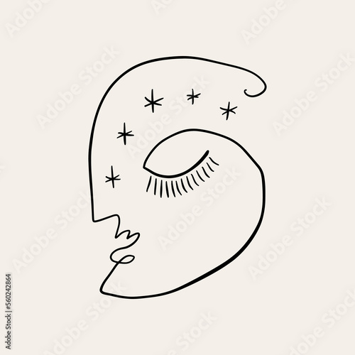 Vector boho fashion abstract aesthetic mid century modern line art face boho magic astrology poster