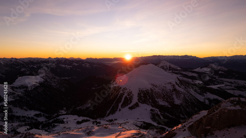 sunrise in the snow dolomites