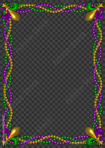 mardi gras frame with pearls and lilies