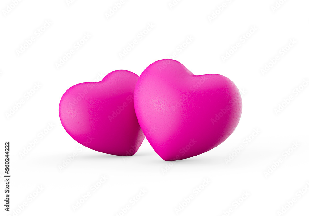 valentine's day, two hearts for lovers, White background 3d illustration valentine's day, two hearts for lovers, White background 3d illustration