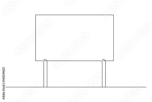 Blank banner mock up on stick. Protest placard, public transparency with holder. Single continuous line drawing. Vector illustration.