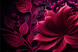 Colorful trending floral organic background, viva magenta color, illustration