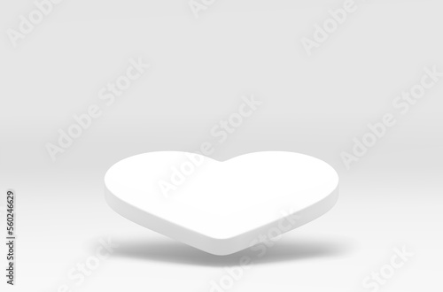 White 3d heart flying podium romantic event celebration stage showcase realistic vector