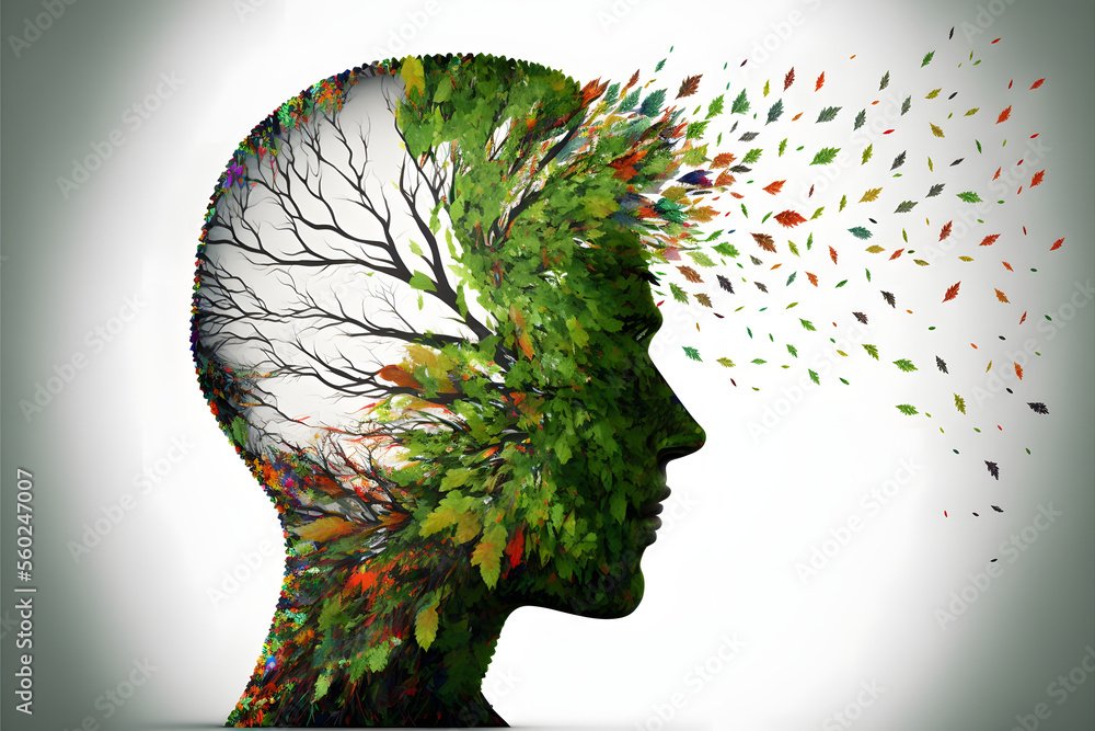 green environment sustainability mind thinking concept, head silhouette ...
