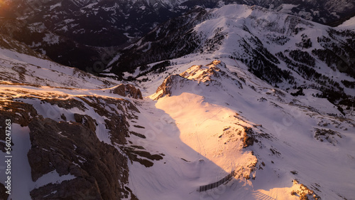 sunrise in the snow dolomites