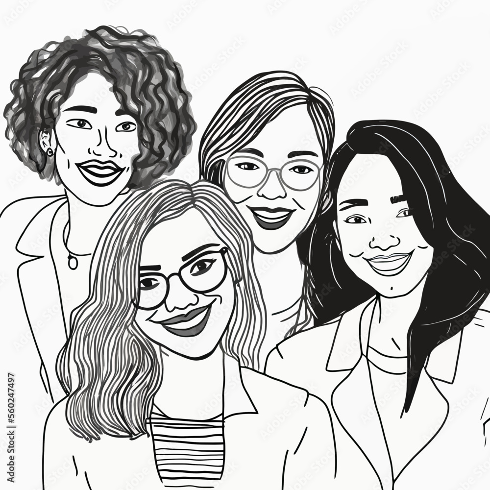 Group of modern women who are united, have fun and express their passions in fashion. Positive illustration that advocates feminism and ethnic diversity. Group of modern women who are united, have fun and express their passions in fashion. Positive illustration that advocates feminism and ethnic diversity.
