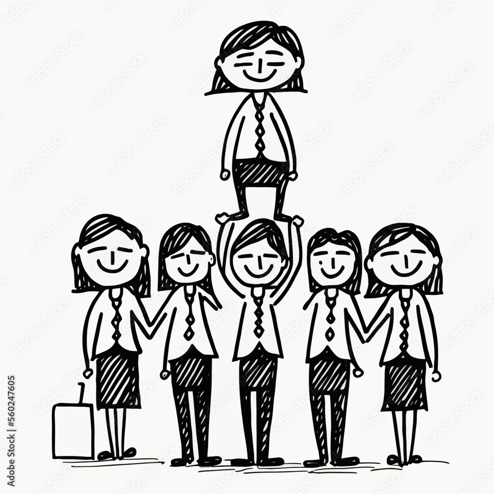 An inspiring illustration of a female leader at the center of a group of her female colleagues. Highlights the leadership and power of female teams in business. An inspiring illustration of a female leader at the center of a group of her female colleagues. Highlights the leadership and power of female teams in business.