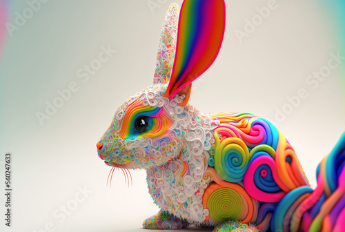 Happy chinese new year of the fantasy rainbow bunny rabbit zodiac sign made of elements design 3d on white Background. generative ai.