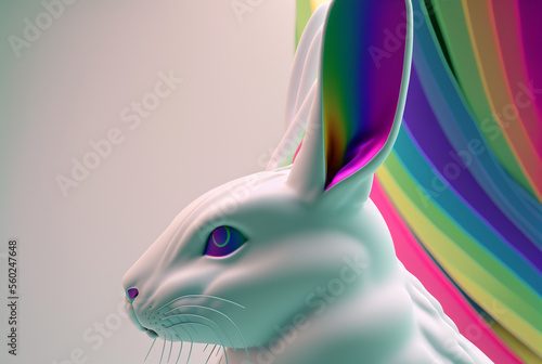 Happy chinese new year of the fantasy rainbow bunny rabbit zodiac sign made of elements design 3d on white Background. generative ai.