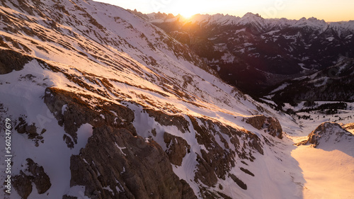 sunrise in the snow dolomites