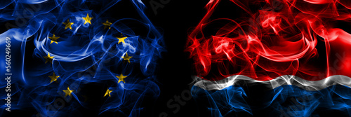 Flags of EU, European Union vs Russia, Amur Oblast