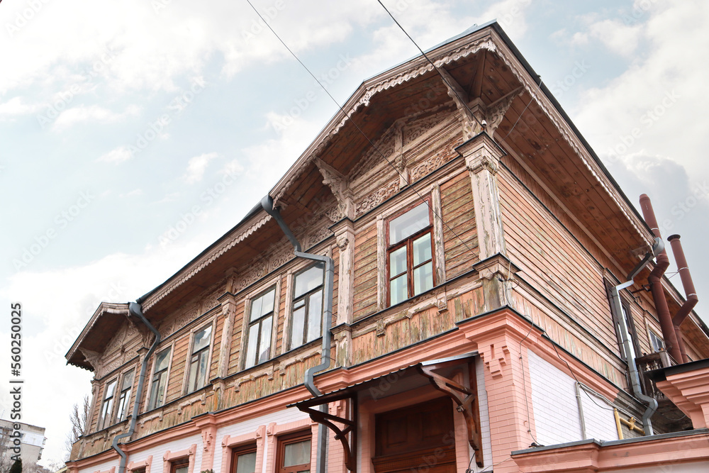 Old wooden house (in which I. Morgilevsky lived) in Kyiv, Ukraine	
