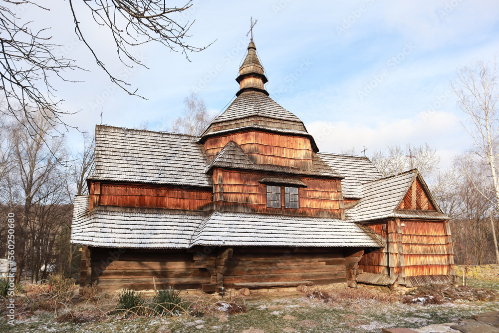 Church of St. Nicholas from the village of Zelenoe (Podolia) in skansen Pirogovo in Kyiv, Ukraine Church of St. Nicholas from the village of Zelenoe (Podolia) in skansen Pirogovo in Kyiv, Ukraine