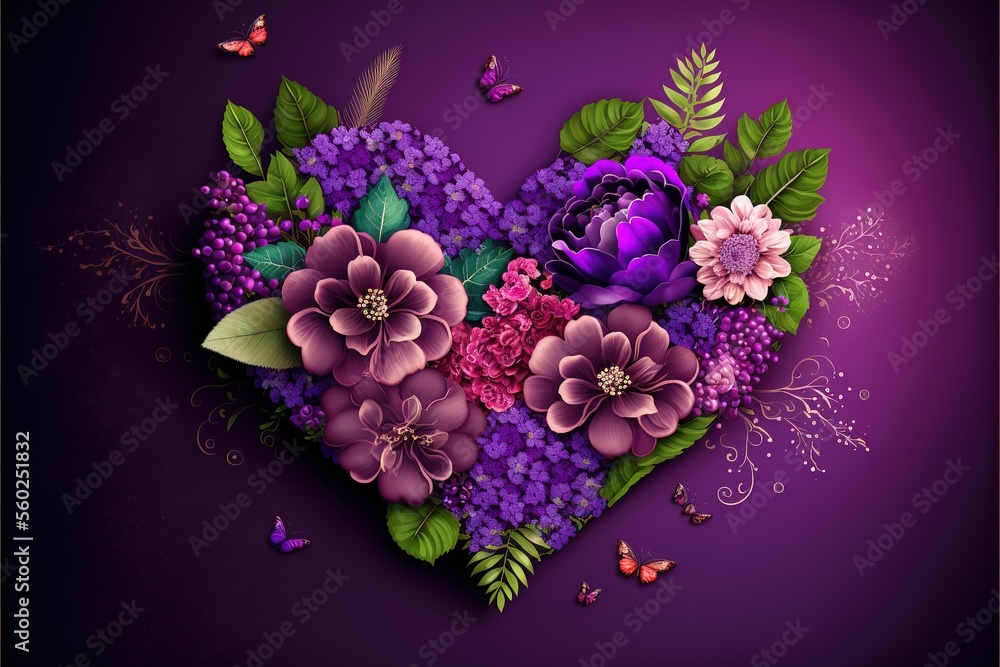 Valentine’s Day Love Heart  with flowers