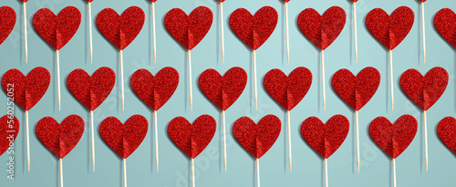Valentines day or Appreciation theme with red glitter heart picks