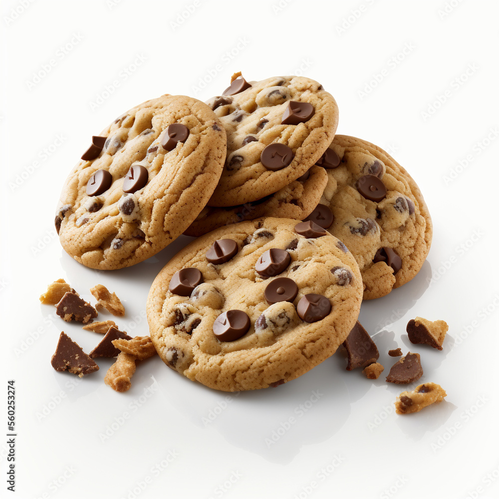 Delicious Chocolate Chip Cookies on a Flat Background
