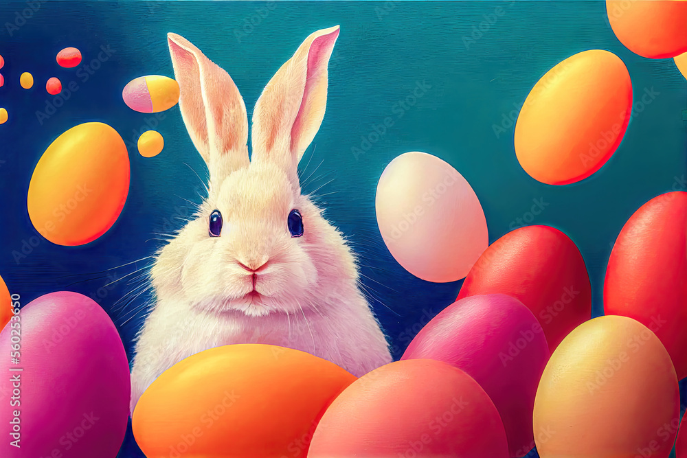  Foto zu Osterhase Hase Ostern Osternest bunte Eier gefärbte Eier Symbol Kultur 