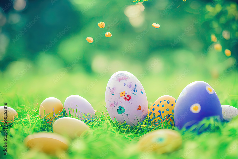  Osterhase Hase Ostern Osternest bunte Eier gefärbte Eier Symbol Kultur Motiv 