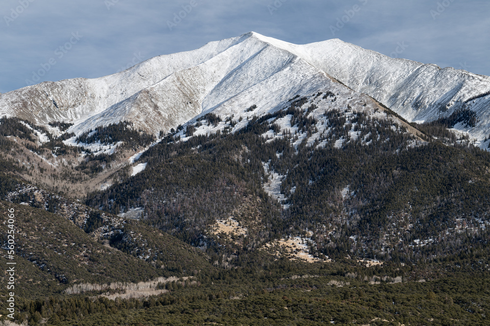 13,580 Foot Twin Peaks viewed from the San Luis Valley.
Twin Peaks is part of the Sangre de Cristo Range south of the Great Sand Dunes National Park.