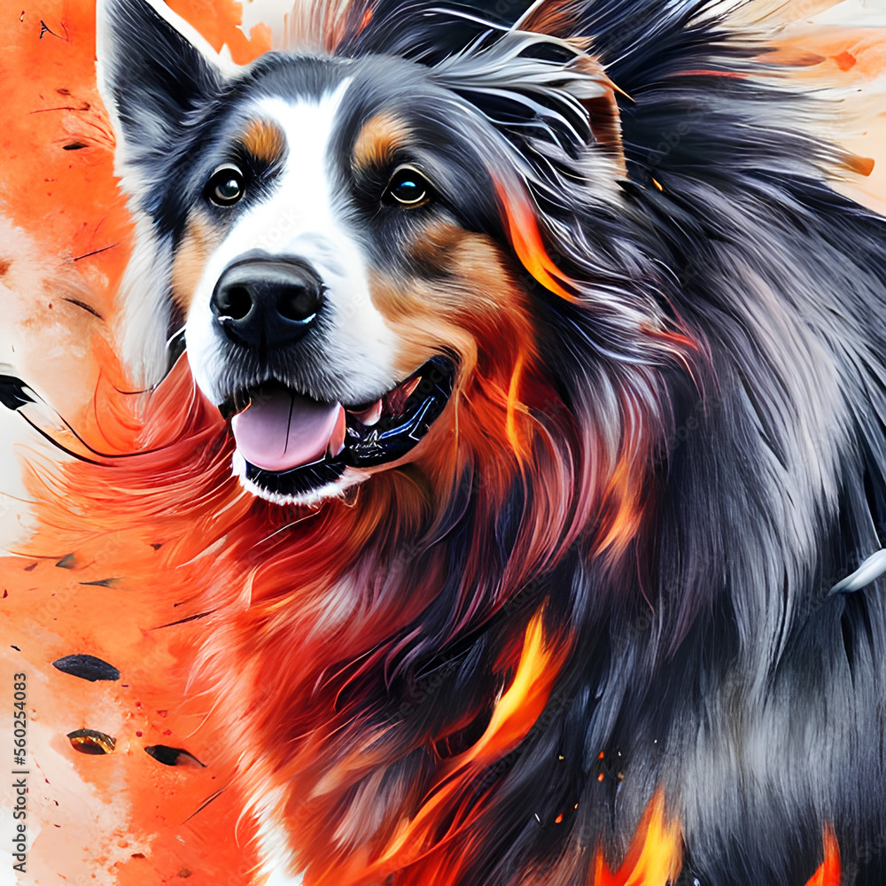 Naklejka premium Ilustração de um lindo cachorro peludo - Arte gerada por IA