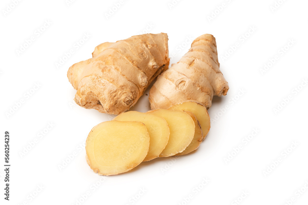 Ginger root isolated on white background.