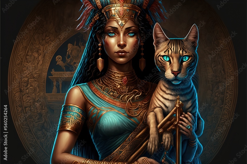 Bastet ancient Egyptian goddess. AI ilustração do Stock Adobe Stock