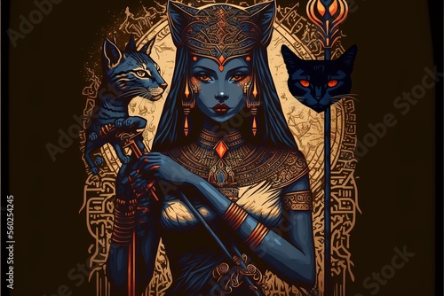 Bastet ancient Egyptian goddess. AI photo