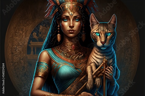 Tela Bastet ancient Egyptian goddess. AI