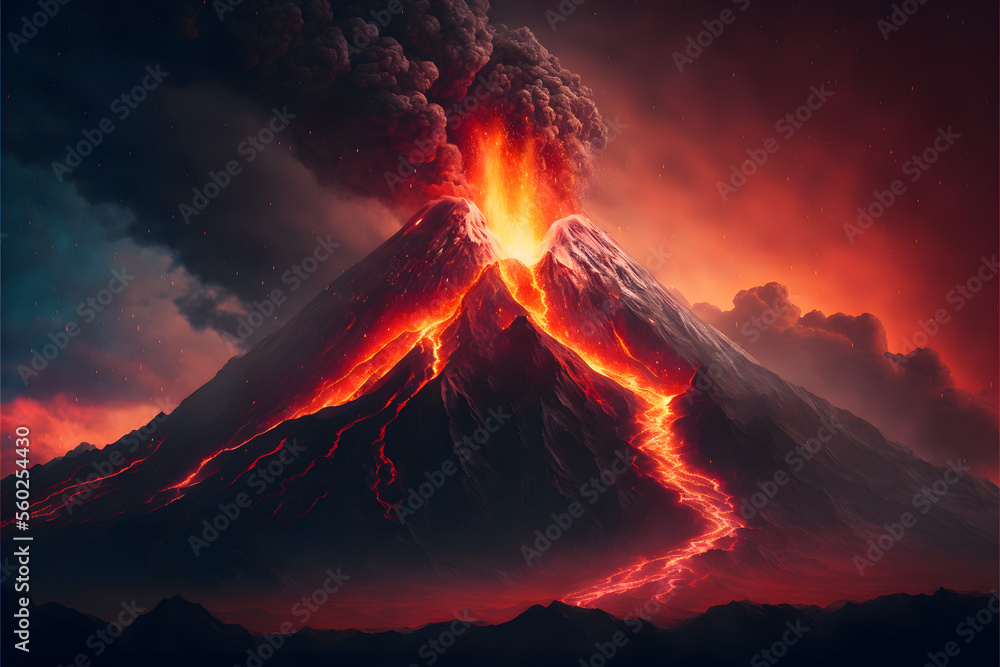 Volcanic Unleashed: A Massive Erupting Volcano, Generative AI