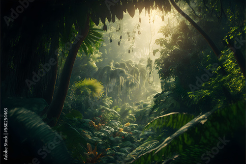 An enchanted jungle  shrouded in mist  Generative AI
