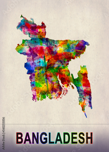 Bangladesh Map in Watercolor photo