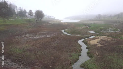 Panoramic view of the bottom of the lake with a lack of water Domasa Slovakia photo