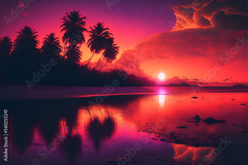 Exotic Paradise  A Beautiful Beach at Sunset  Generative AI