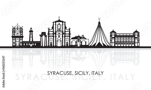 Fotografie Silhouette Skyline panorama of Syracuse, Sicily, Italy - vector illustration