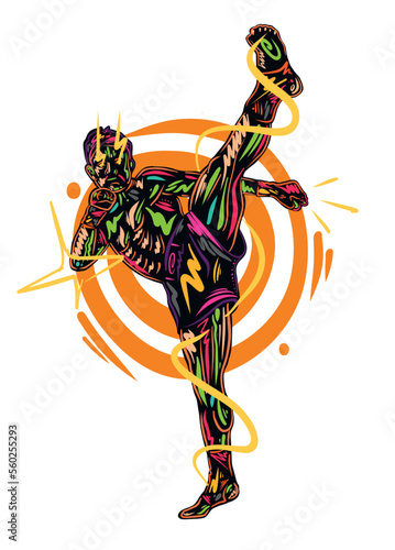 Kickboxer boxer colorful vector illustration, boxing, muay thai, kickboxing, sports.