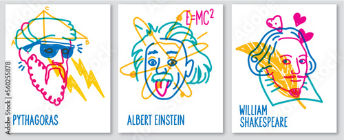 Canvas Print Poster of famous people Pythagoras, Albert Einstein, William Shakespeare