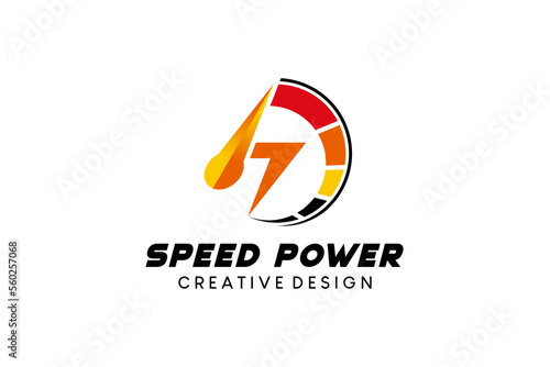Rpm indicator speed logo illustration design with electric power icon