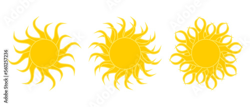 Sun icon set. Sunshine, sunlight symbols. Vector illustration isolated on white background.