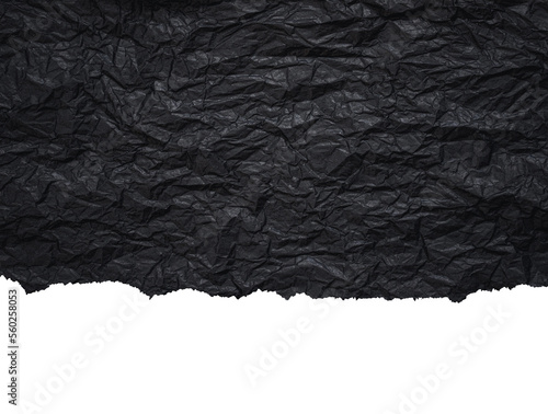 old black crumpled grunge paper on transparent background