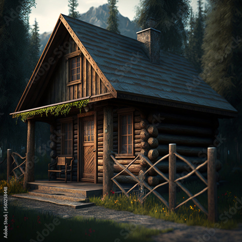 Small wood cabin. Image generated with generative AI