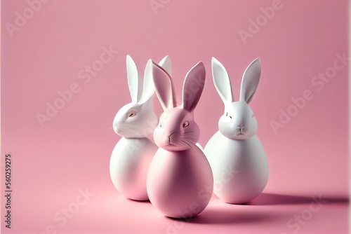 White Easter Bunny Rabbit Eggs Isolated On Pink Pastel Background. Generative AI-.