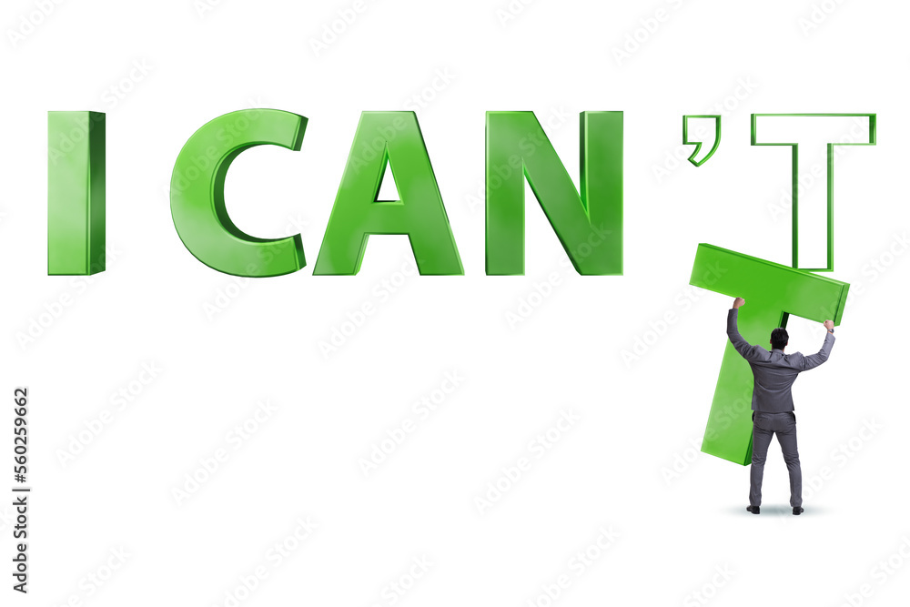 Determination concept with businessman and letters Determination concept with businessman and letters