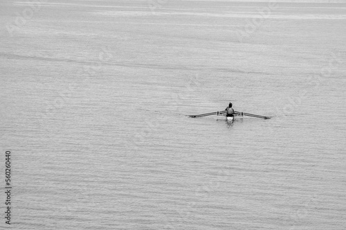 Quadruple rowing boat training in Mar del Plata port