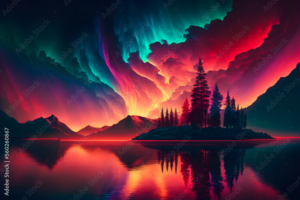 Colorful Northern Lights Painting 